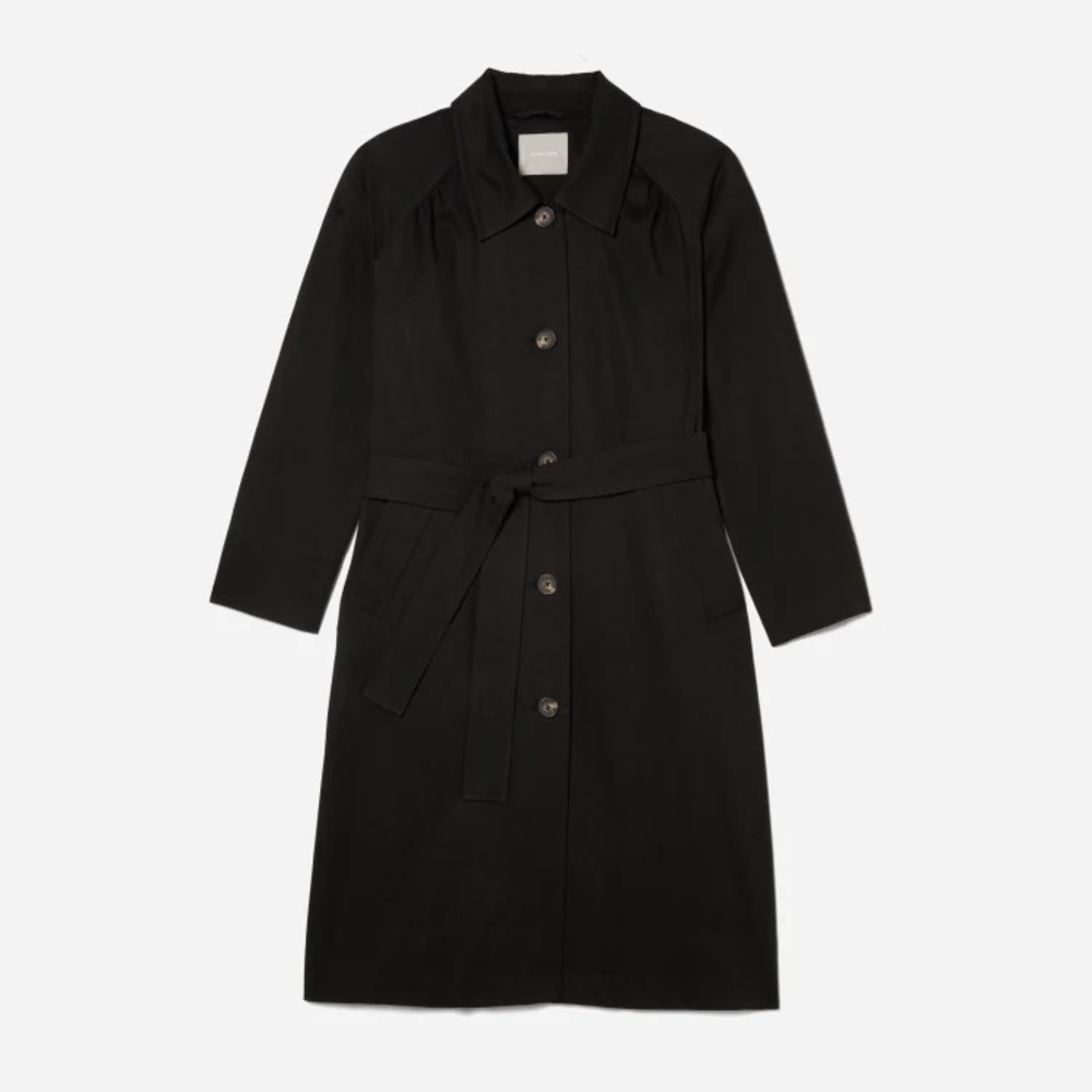 EVERLANE The Gathered Drape Trench Long in Black Buttons Pockets Size XL NEW